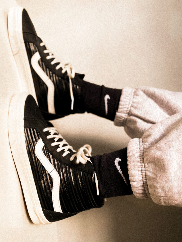 black & white leather vans