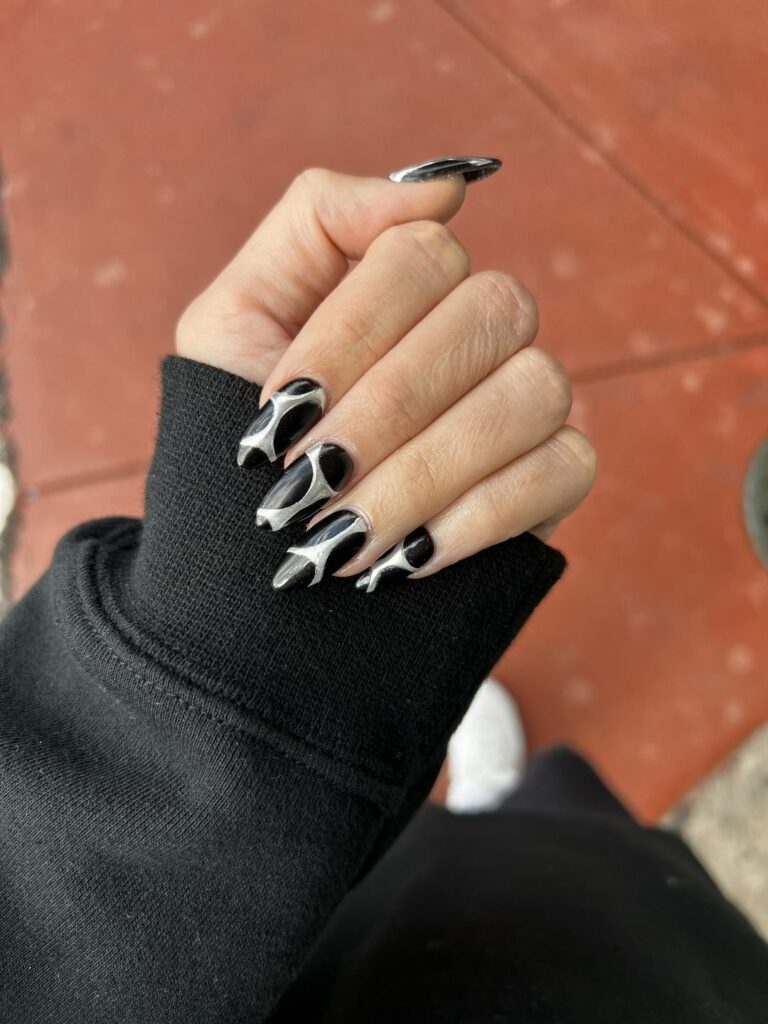 Black and Chrome Apres Nails