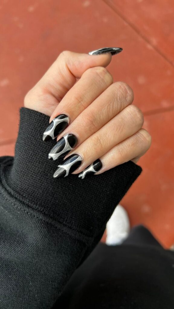 Black and Chrome Apres Nails for Fall