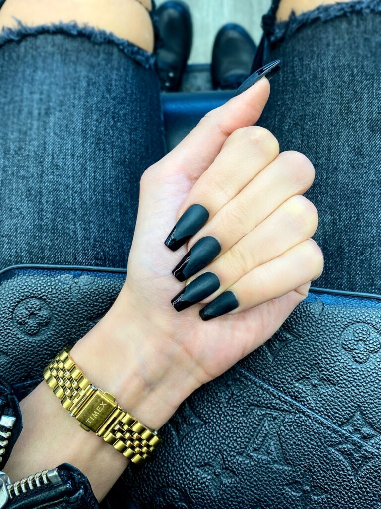 Black Matte Apres French Tip Nails