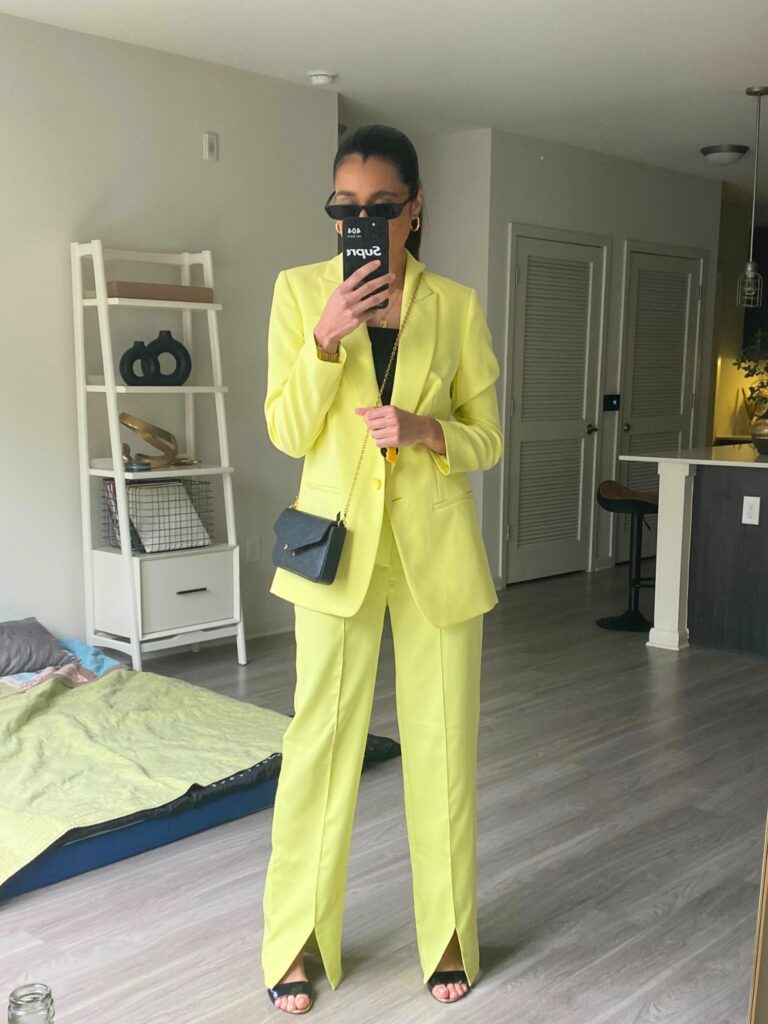 Lime Green Paint Suit Wedding Guest Attire