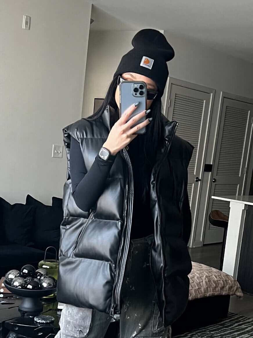 Baggy Camo Cargo Pants + Oversized Leather Puffer Vest